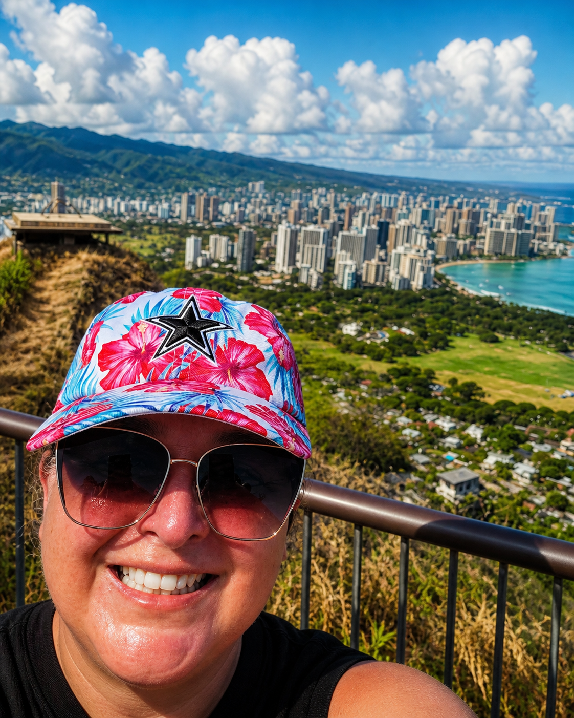 Michelle overlooking Honolulu from Diamond Head